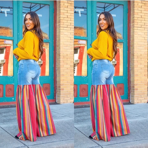 Denim Multi Color Wide Leg Pants. Size 4-18. We suggest go down a size. - Picture 3 of 3